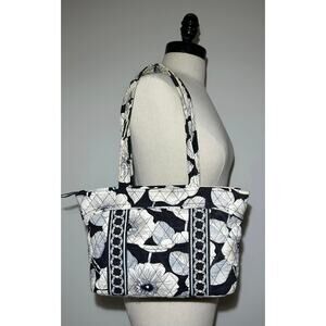 Vera Bradley CAMELLIA Double Handled Shoulder Handbag Quilted Black White Floral